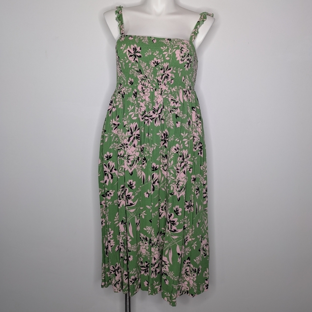 Torrid Green Pink Floral Smocked Top Midi Dress L